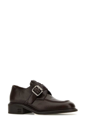 MIU MIU Chic Dark Brown Leather Monk Strap Shoes for Women