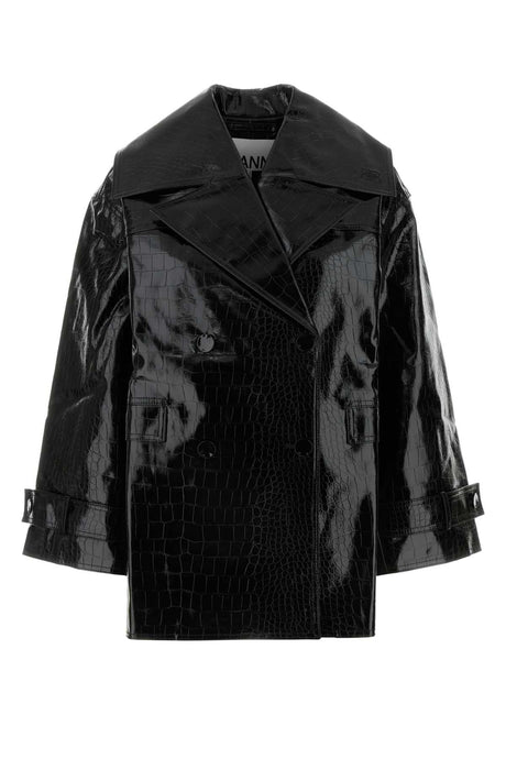 GANNI Sleek Black Synthetic Leather Jacket for Women