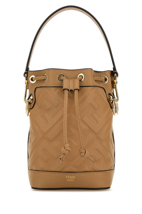 FENDI Mini Beige Leather Bucket Handbag