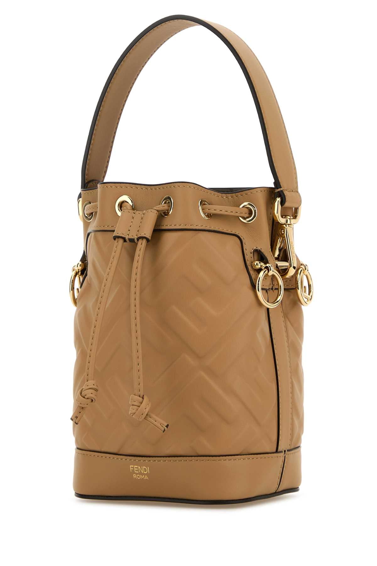 FENDI Mini Beige Leather Bucket Handbag