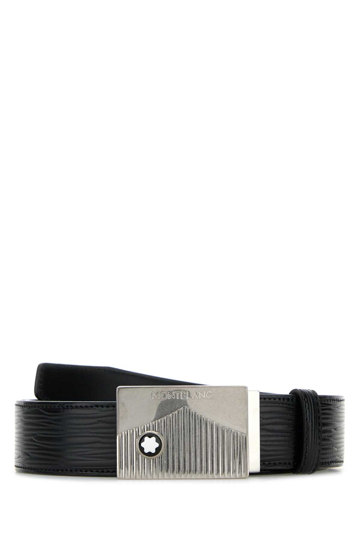 MONTBLANC Reversible Black Leather Belt - 3.5 cm Height