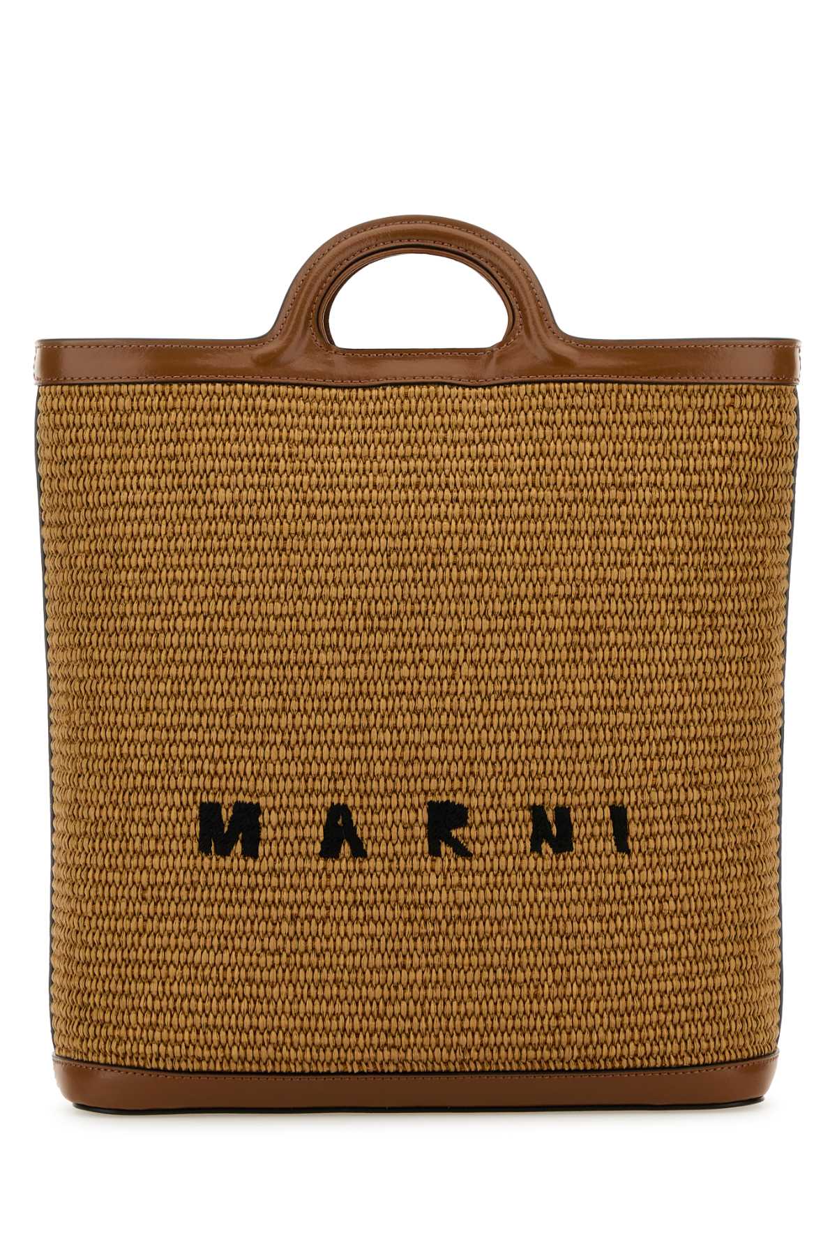 MARNI Two-tone Raffia and Leather Tropicalia Bucket Handbag - 27 cm