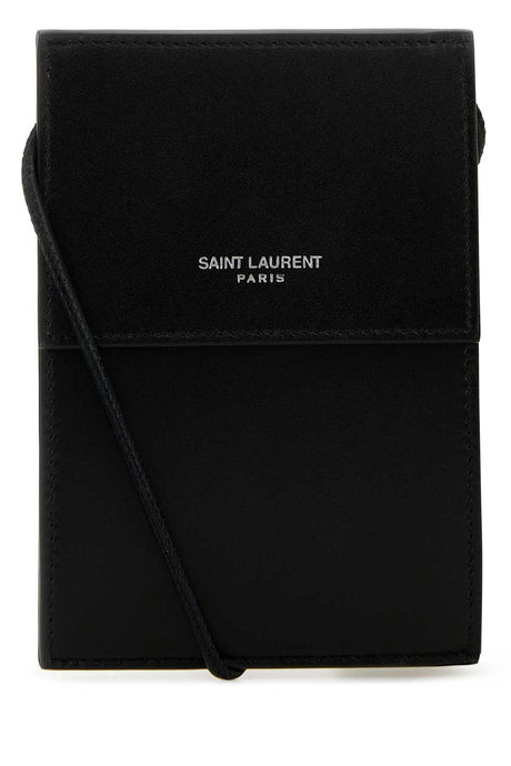 SAINT LAURENT Mini Black Leather Pouch Handbag