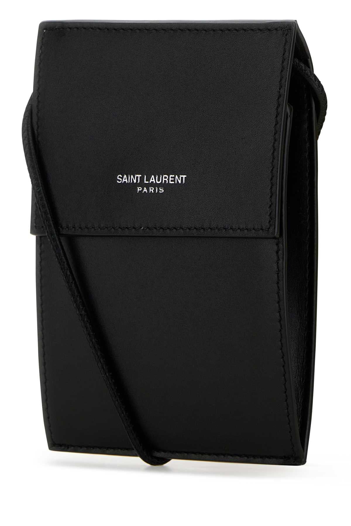 SAINT LAURENT Mini Black Leather Pouch Handbag