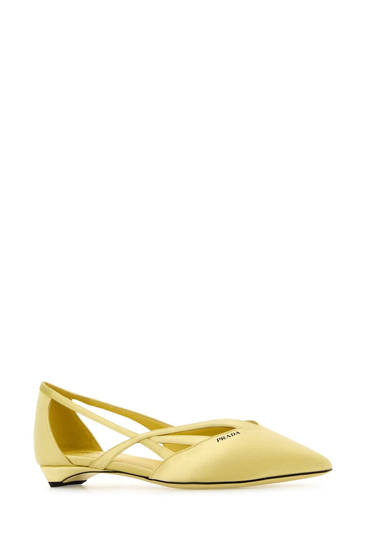 PRADA Pastel Yellow Satin Ballet Flats for Women