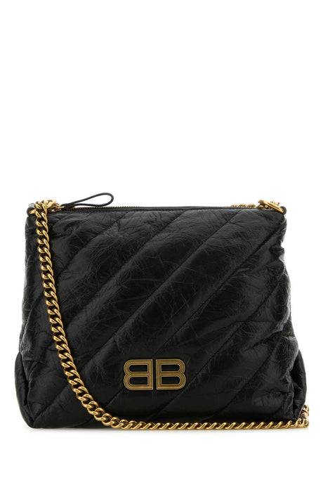 BALENCIAGA Mini Black Leather Crush Shoulder Handbag