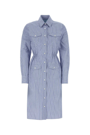 PRADA Embroidered Chambray Mini Shirt Dress