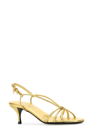 PRADA Luxurious Gold Leather Sandals with 5.5 cm Heel Height