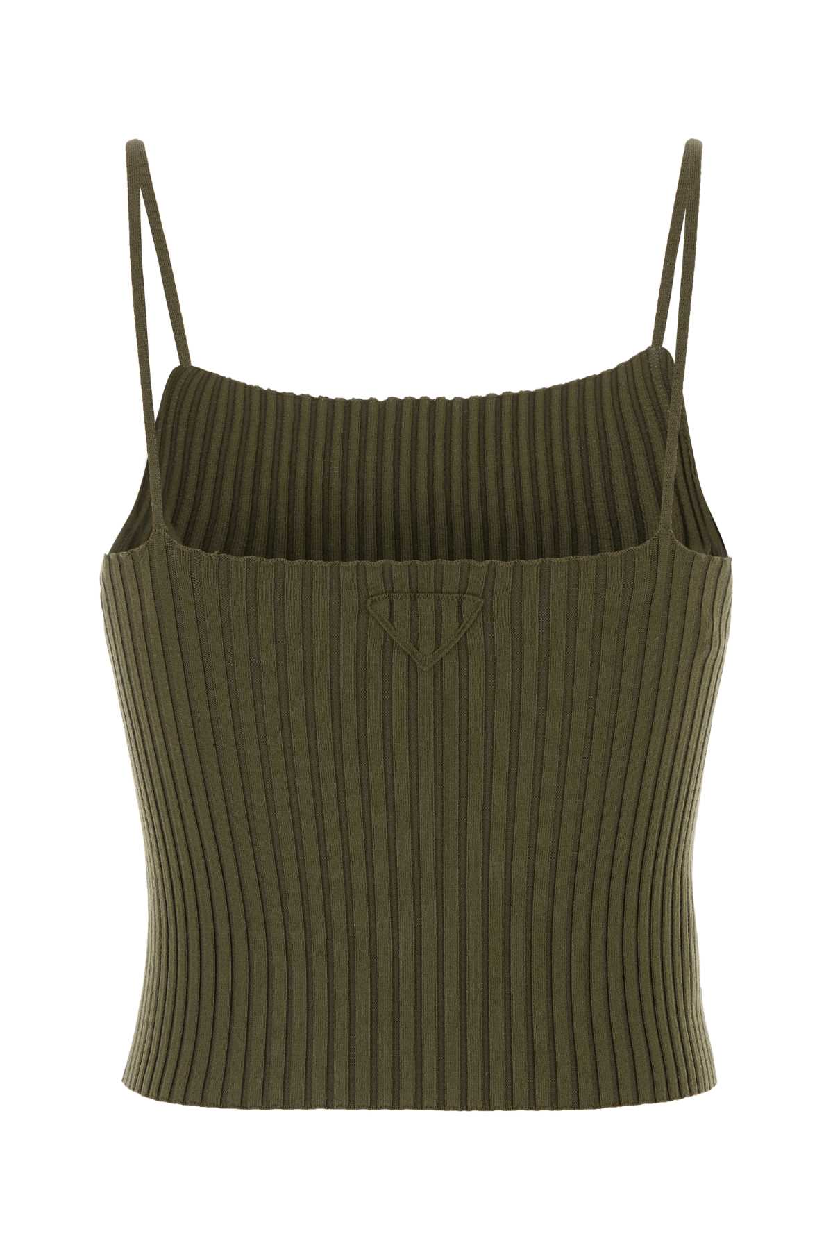 PRADA Army Green Stretch Cotton Blend Tank Top