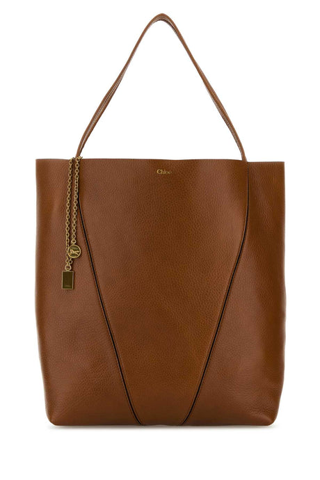 CHLOE Large Caramel Leather Spin Shopping Handbag