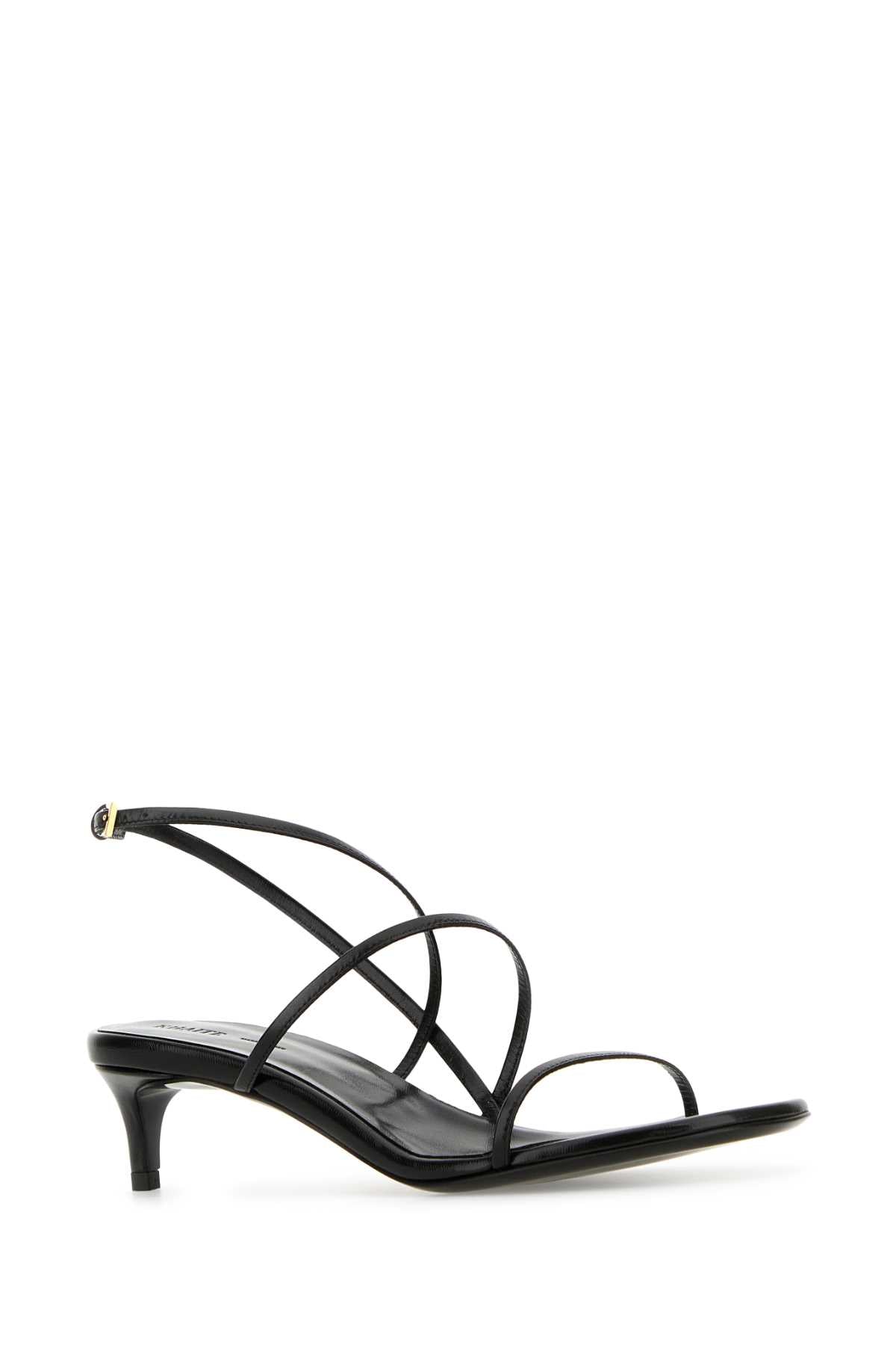 KHAITE Black Leather Loop Kitten Sandals with 3.5 cm Heel