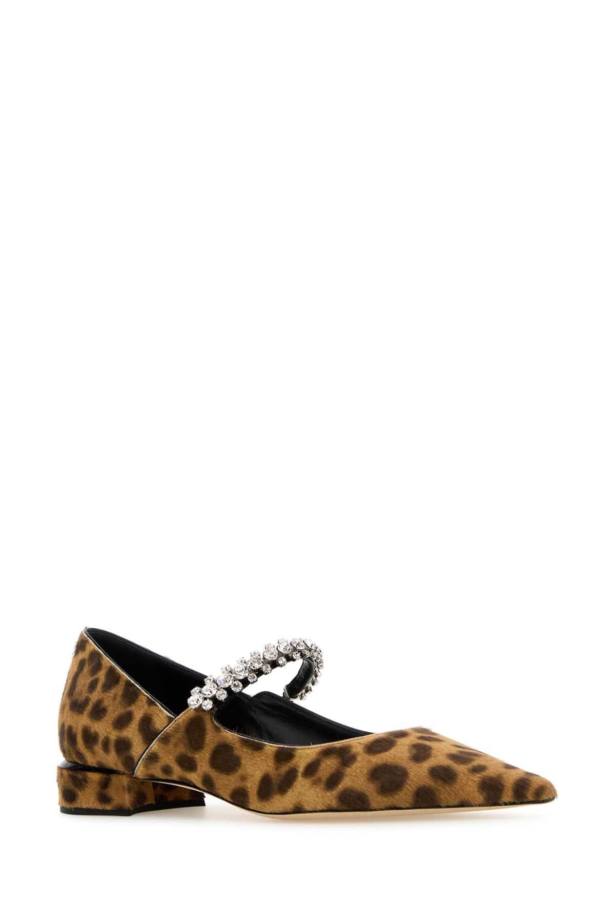 JIMMY CHOO Printed 100% Leather Hair Bing Ballerinas