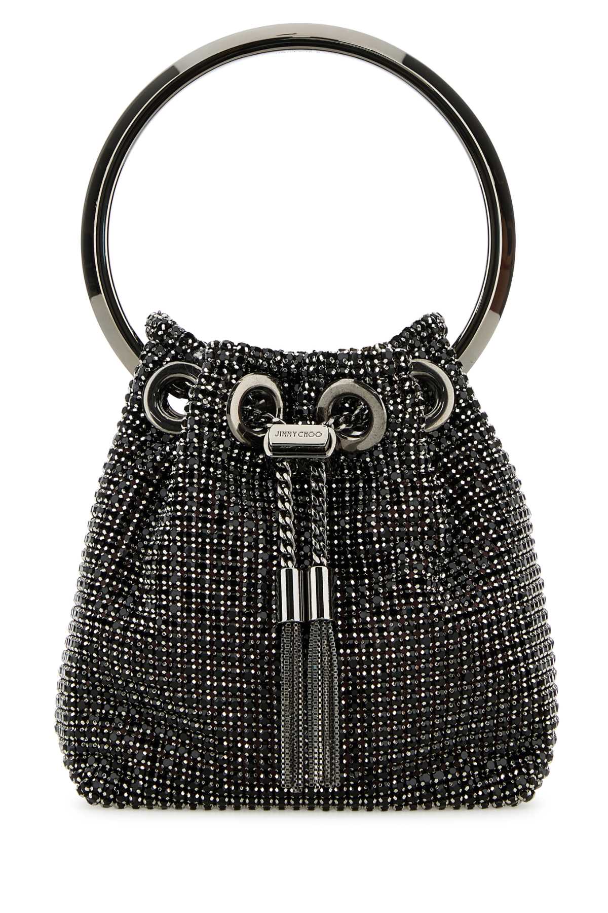 JIMMY CHOO Embellished Mini Fabric Micro Bucket Handbag