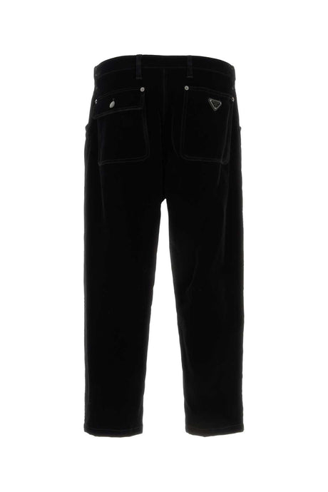 PRADA Luxurious Black Velvet Denim Pants for Men - Perfect for Any Season