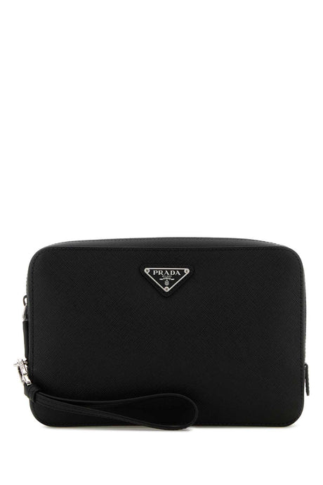 PRADA Sleek Black Leather Mini Clutch Bag - 23.5 cm x 15.5 cm