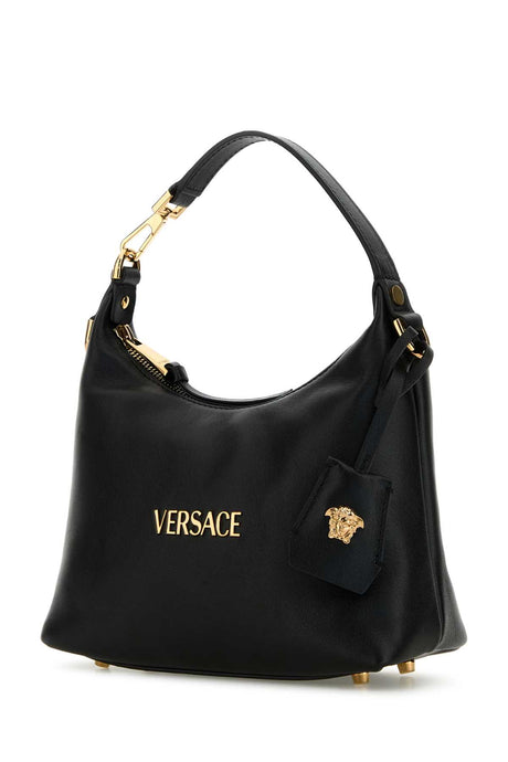 VERSACE Mini Black Leather Hobo Handbag