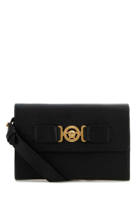 VERSACE Stylish Black Leather Medusa Biggie Crossbody Handbag (19 cm x 12.5 cm x 6 cm)