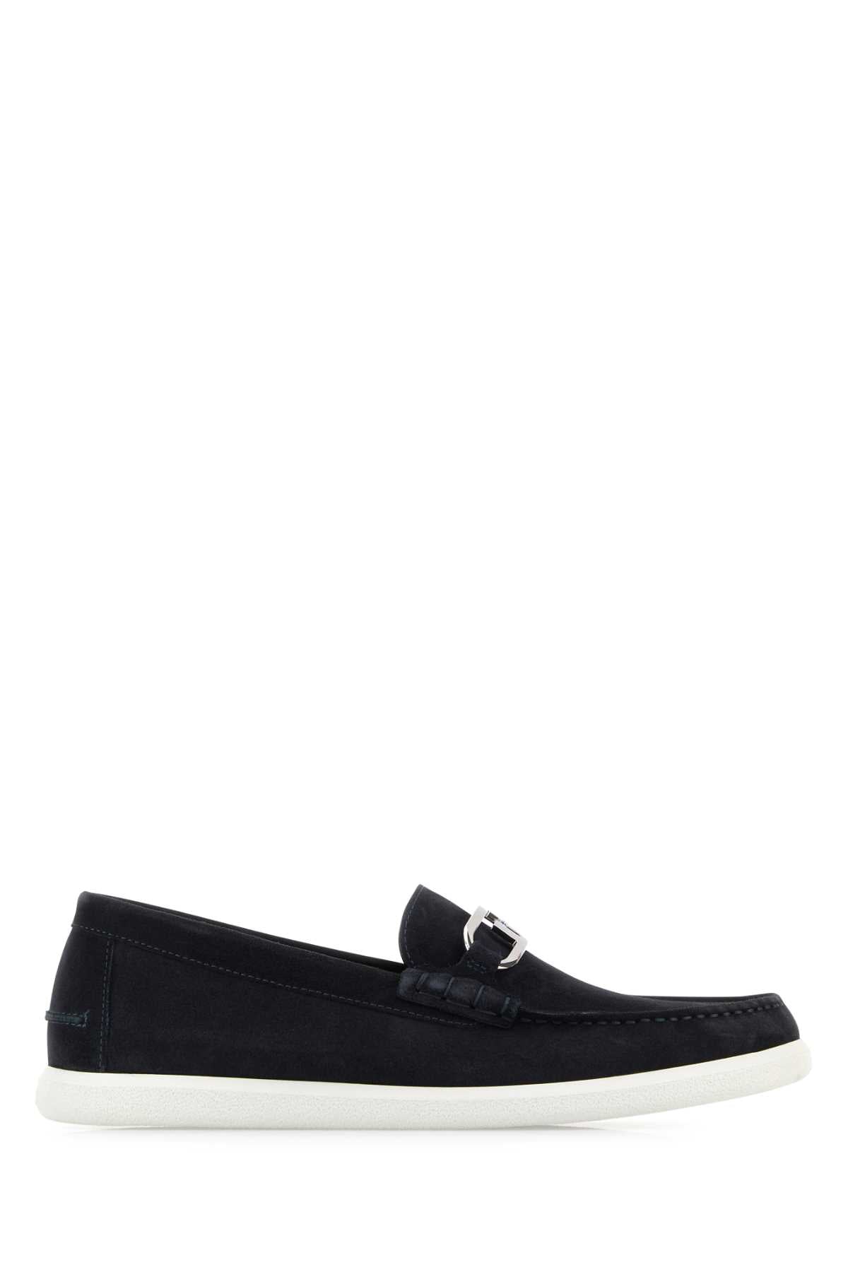 FENDI Midnight Blue Suede O Lock Light Loafers for Men