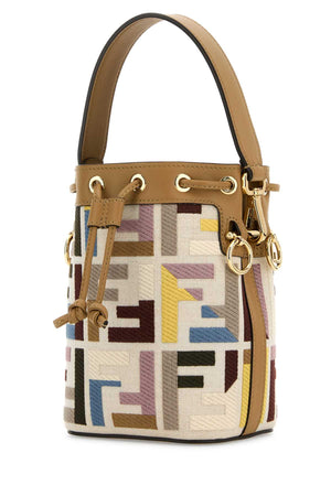 FENDI Mini Embroidered Canvas Bucket Handbag