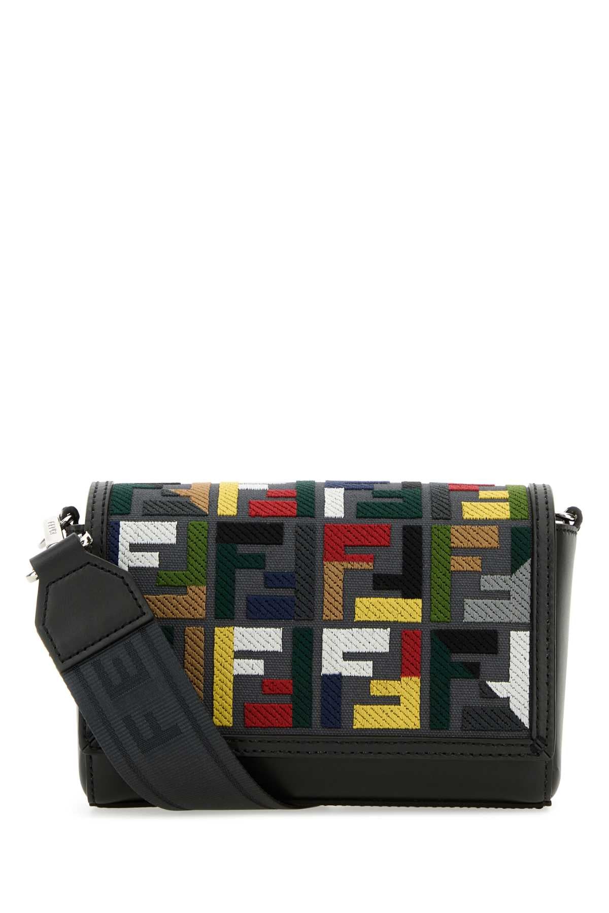 FENDI Mini Embroidered Canvas Crossbody Handbag