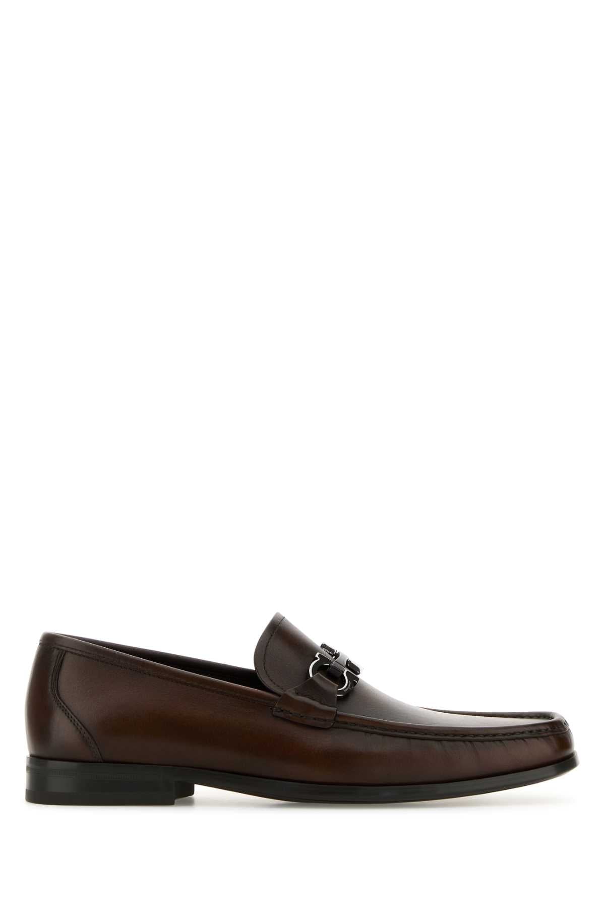 SALVATORE FERRAGAMO Brown Leather Grandioso Loafers for Men