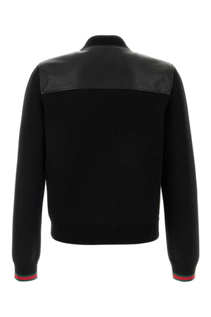 GUCCI Black Nappa Leather and Knit Bomber Jacket