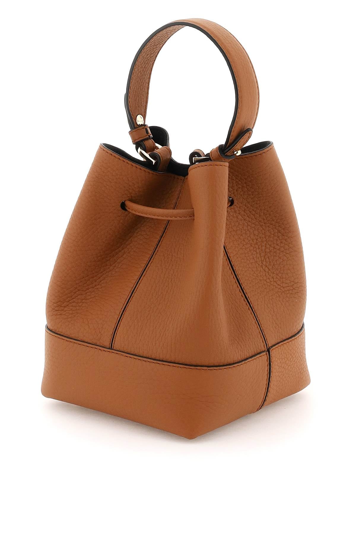 STRATHBERRY Wool Grained Leather Bucket Handbag with Drawstring Closure