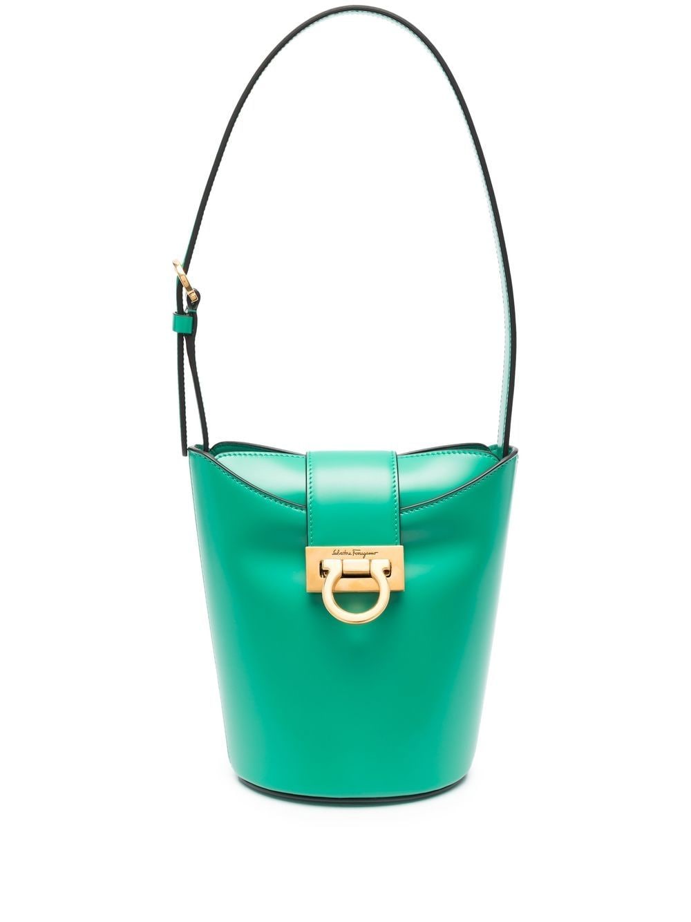 FERRAGAMO Bright Green 100% Leather Trifolio Bucket Handbag for Women - SS23 Collection