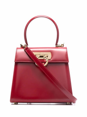 FERRAGAMO Luxurious Red Leather Top Handle Handbag for Women | FW24 Collection