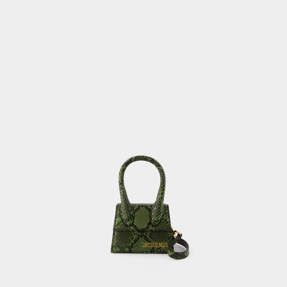 JACQUEMUS Chic Mini Green Leather Crossbody Bag