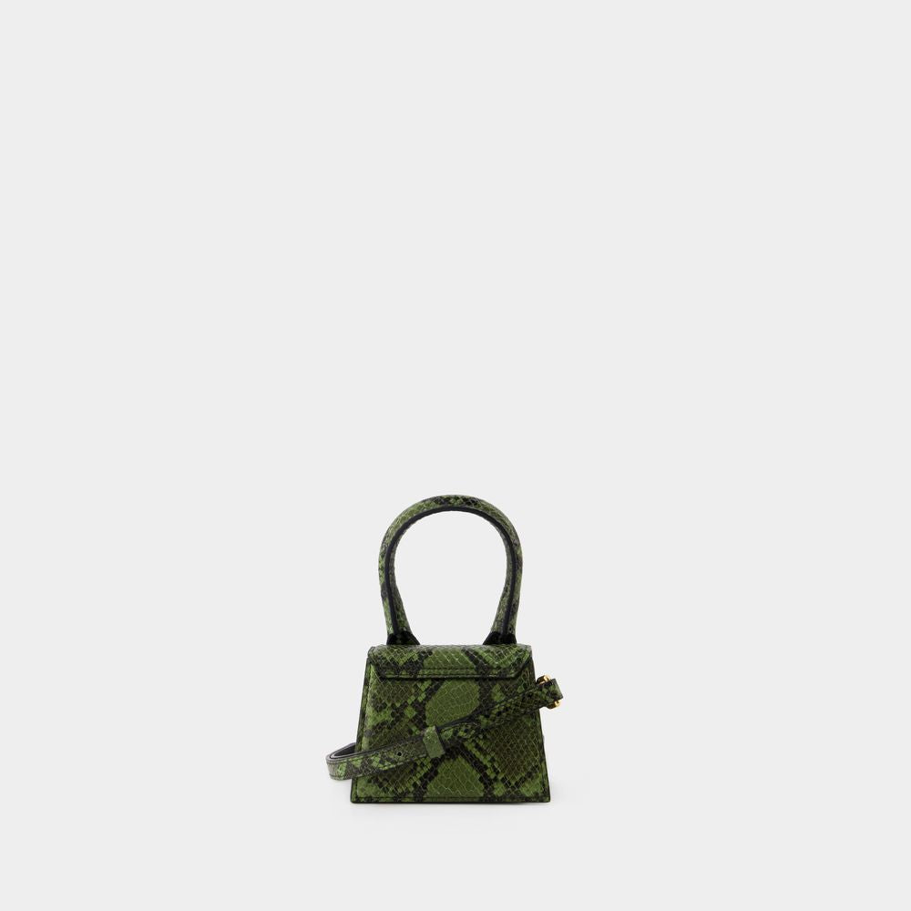 JACQUEMUS Chic Mini Green Leather Crossbody Bag