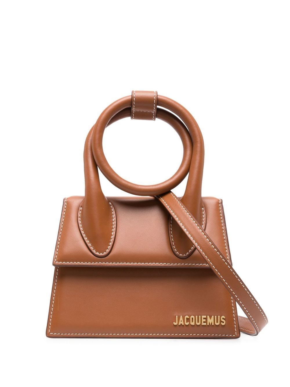 JACQUEMUS Grey Canvas Tote Handbag with Detachable Shoulder Strap and Coiled Top Handle