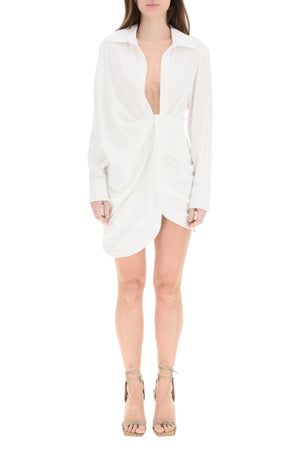 JACQUEMUS Plunge Neck Knotted Mini Dress