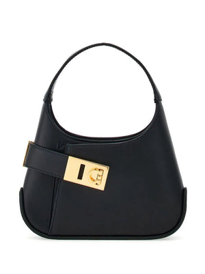 FERRAGAMO Mini Black Lambskin-Lined Calfskin Crossbody Hobo Bag for Women