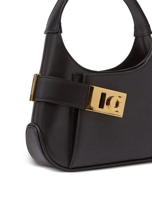 FERRAGAMO Mini Black Lambskin-Lined Calfskin Crossbody Hobo Bag for Women