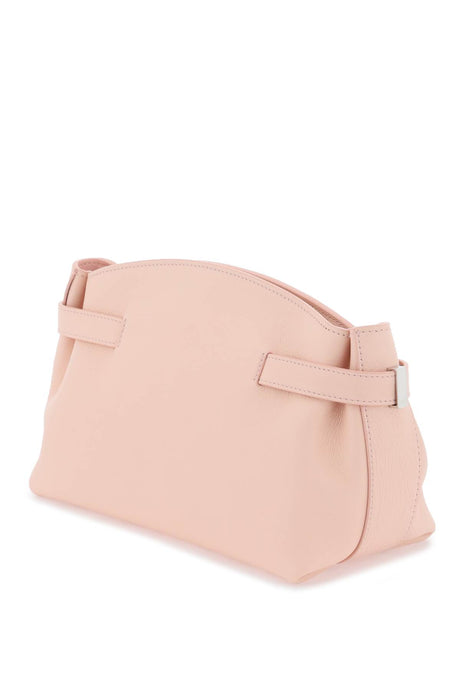 FERRAGAMO Small Hug Pink Leather Pouch Handbag with Gancini Silver-Tone Buckle and Removable Strap