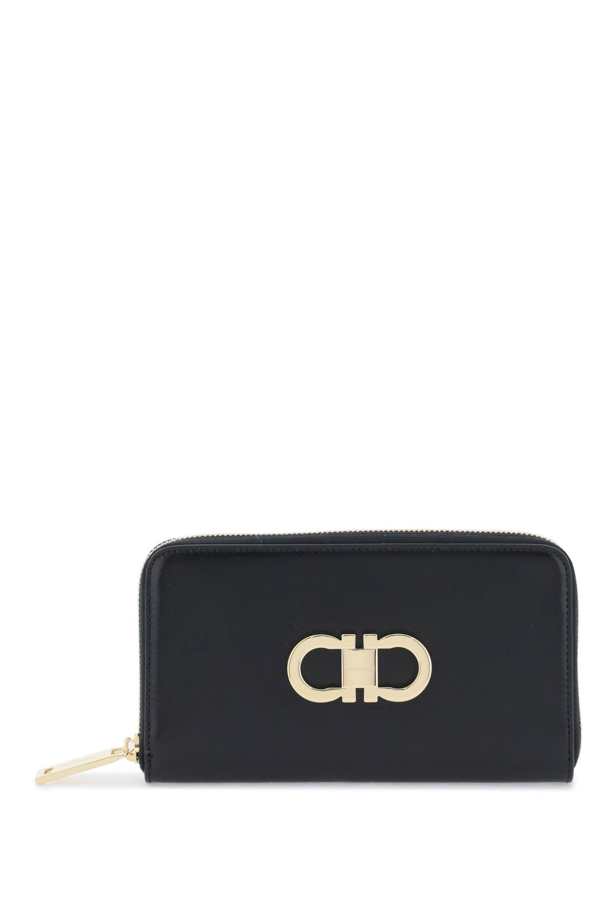 CHLOÉ Black Gancini Hook Leather Wallet with Zip Around Closure