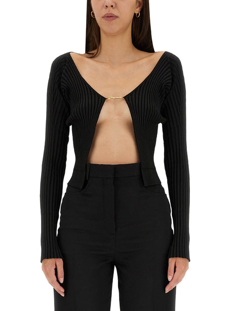 JACQUEMUS Elegant Long Cardigan with Deep Round Neckline