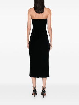 MAX MARA SPORTMAX Elegant Black Stretch Velvet Dress with Boned Bodice