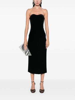 MAX MARA SPORTMAX Elegant Black Stretch Velvet Dress with Boned Bodice