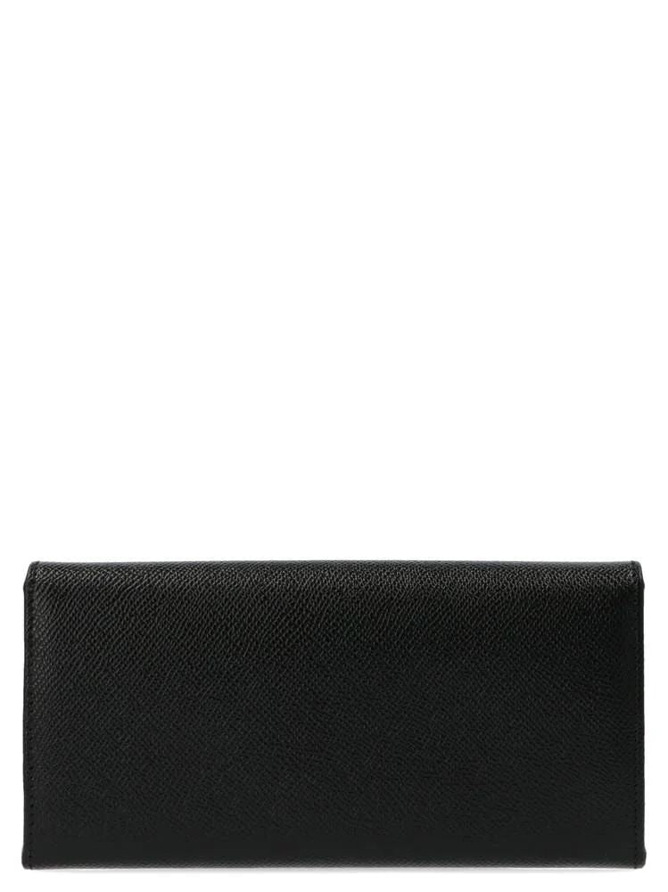 FERRAGAMO Gancini Hook Continental Wallet in Grained Leather with Clip Closure and Central Zipper Pocket