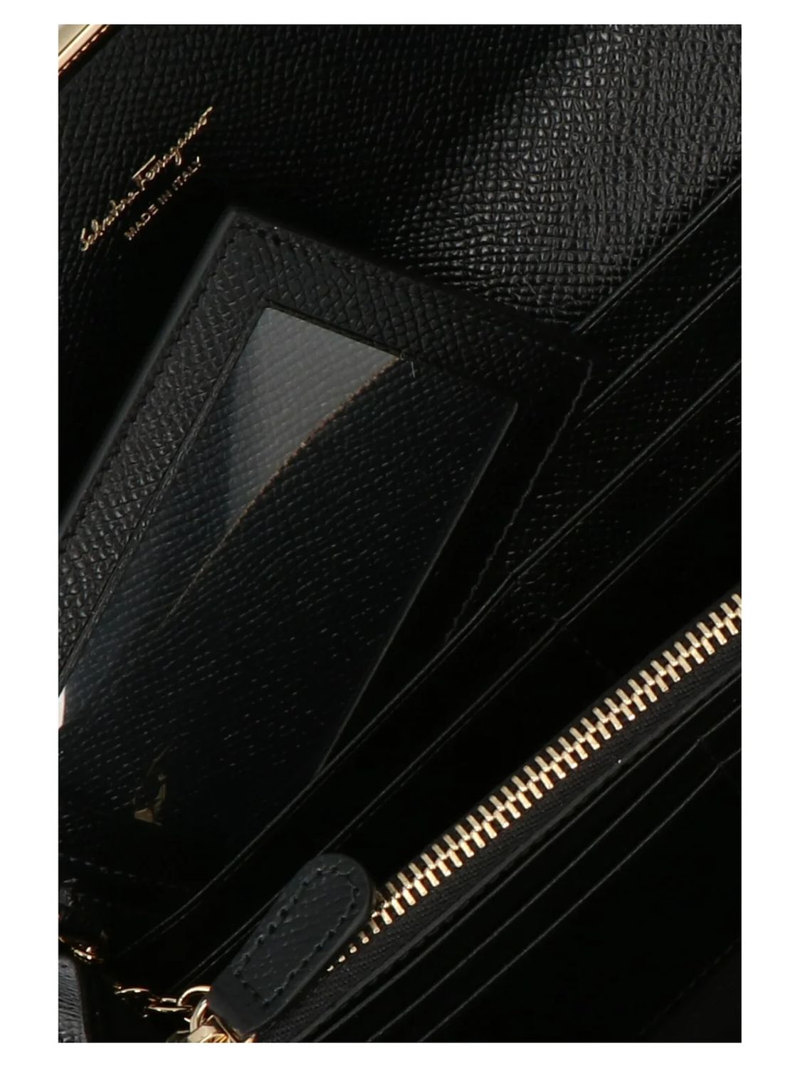 FERRAGAMO Gancini Hook Continental Wallet in Grained Leather with Clip Closure and Central Zipper Pocket