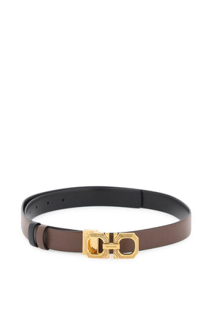 FERRAGAMO Reversible Leather Belt with Gold Square Buckle, Size 90