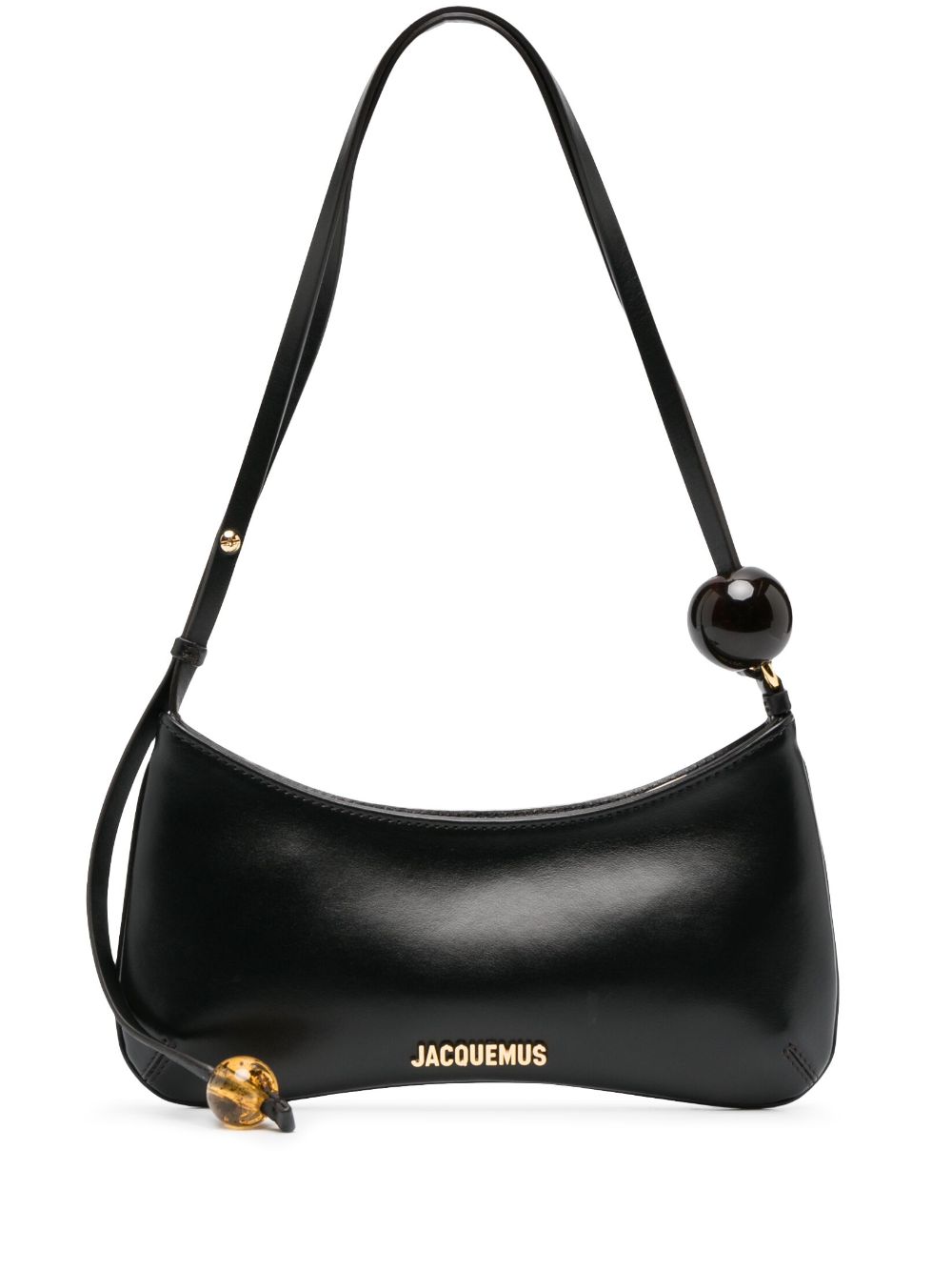 JACQUEMUS Black Smooth Leather Beaded Shoulder Handbag