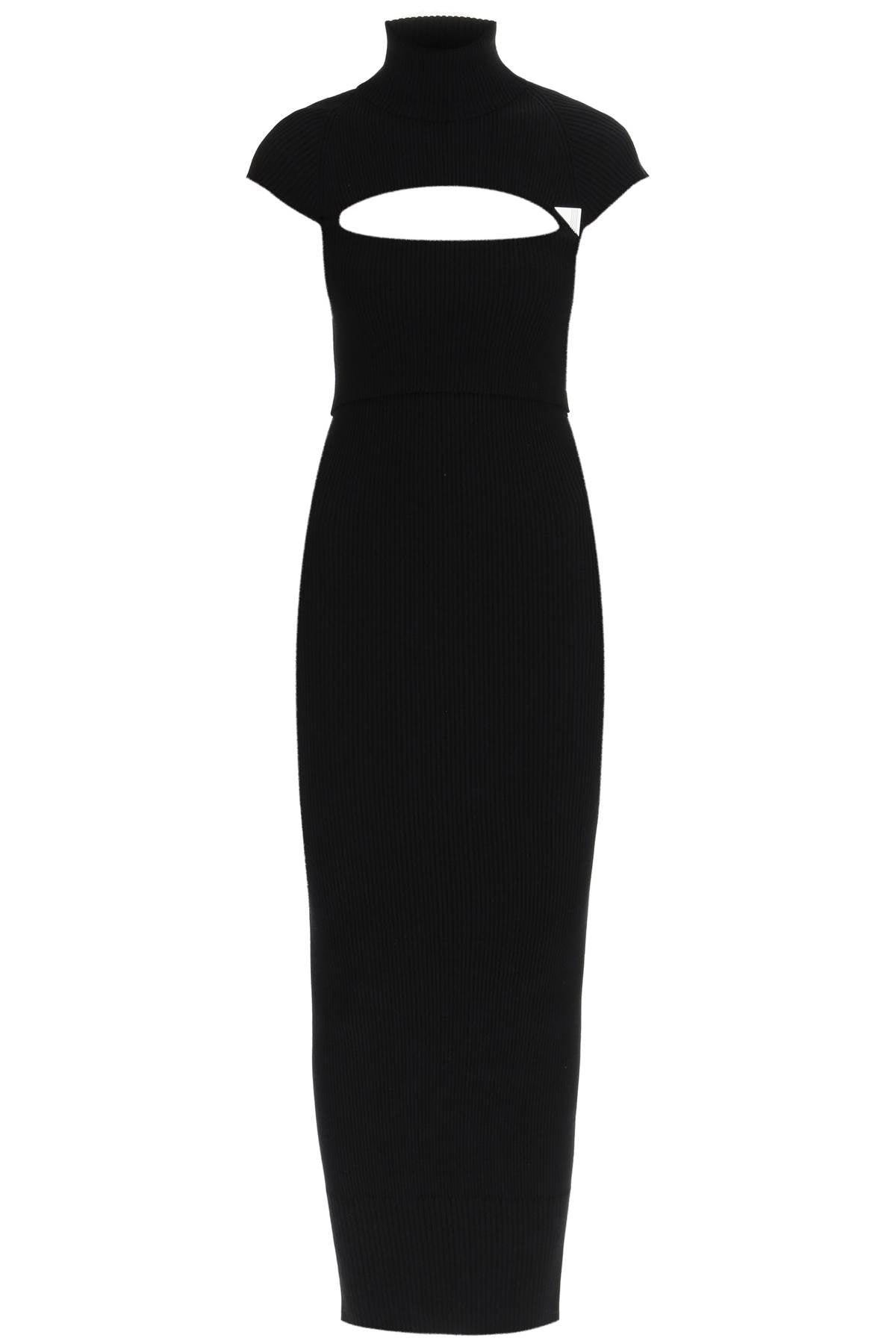 THE ATTICO Chic Black Knit Midi Dress with Cut-Out Details