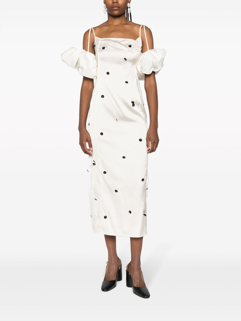 JACQUEMUS Polka-Dot Midi Dress for Women in Off-White and Black