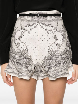 ZIMMERMANN Silk Blend Graphic Print Mini Shorts with Belt