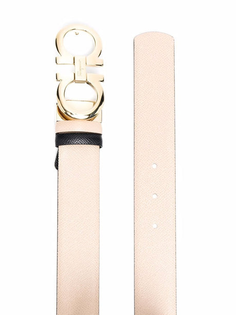 FERRAGAMO Reversible Leather Hammered-Effect Belt