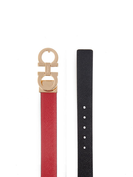 FERRAGAMO Reversible Red Leather Belt with Gancini Hook for Women