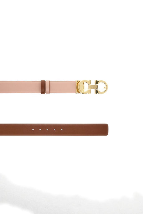 FERRAGAMO Reversible Pink Leather Belt with Gold-Tone Gancini Hook Buckle for Women